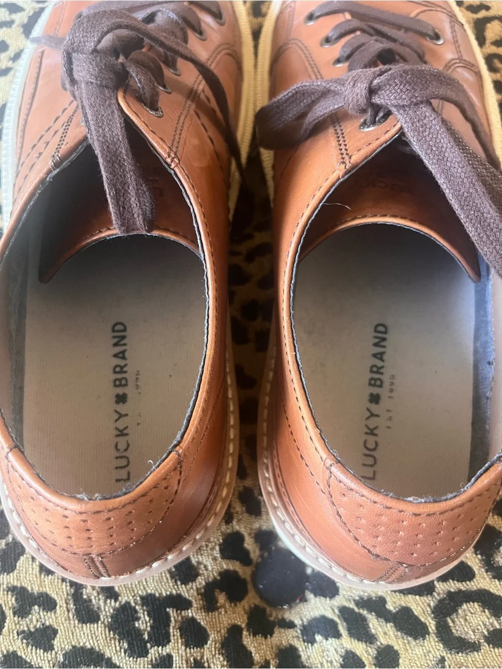Men’s Lucky Brand Brown Leather Casual Comfort Work Shoes, Sneakers SZ 13